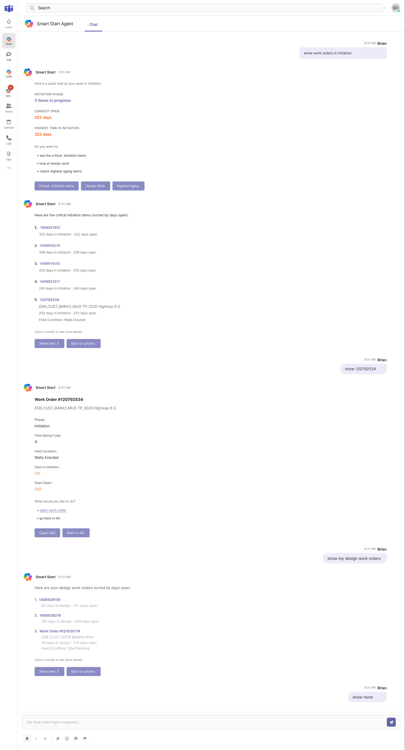 SmartStart conversational drill-down wireframe