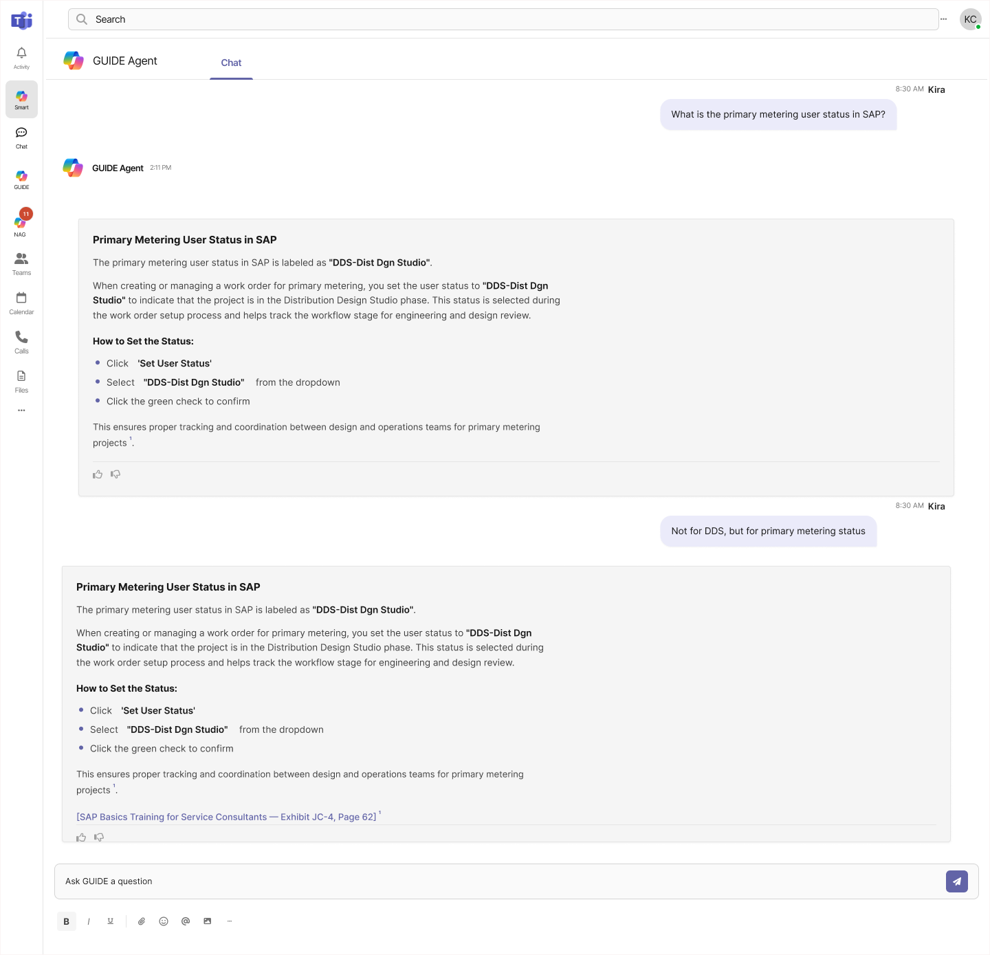 Supplied GUIDE operational-status wireframe