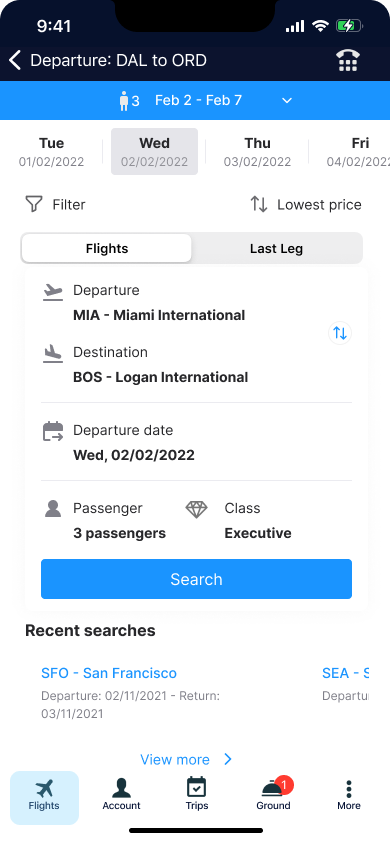 TakeOff Flight picker screen